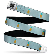 BD Wings Logo CLOSE-UP Black/Silver Seatbelt Belt - Pineapple Repeat Aqua Blue Webbing Seatbelt Belts Buckle-Down