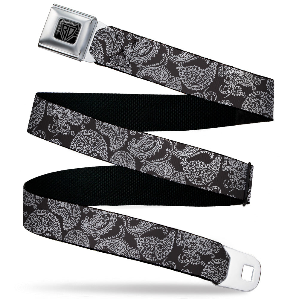 BD Wings Logo CLOSE-UP Black/Silver Seatbelt Belt - Paisley Black/White Webbing Seatbelt Belts Buckle-Down