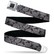 BD Wings Logo CLOSE-UP Black/Silver Seatbelt Belt - Paisley Black/White Webbing Seatbelt Belts Buckle-Down