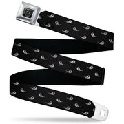 BD Wings Logo CLOSE-UP Black/Silver Seatbelt Belt - Paisley Buta Ornament Black/White Webbing Seatbelt Belts Buckle-Down