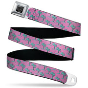 BD Wings Logo CLOSE-UP Black/Silver Seatbelt Belt - Palm Trees Silhouette Monogram Pink/Turquoise Webbing Seatbelt Belts Buckle-Down