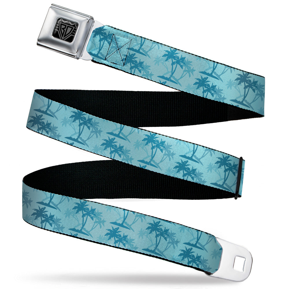 BD Wings Logo CLOSE-UP Black/Silver Seatbelt Belt - Palm Trees Silhouette Scattered Blues Webbing Seatbelt Belts Buckle-Down