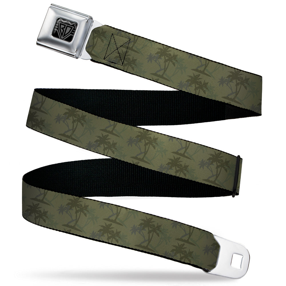 BD Wings Logo CLOSE-UP Black/Silver Seatbelt Belt - Palm Trees Silhouette Scattered Grays Webbing Seatbelt Belts Buckle-Down