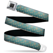 BD Wings Logo CLOSE-UP Black/Silver Seatbelt Belt - Palm Treeline Silhouette Aqua Fade/Tan Webbing Seatbelt Belts Buckle-Down