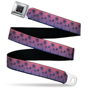 BD Wings Logo CLOSE-UP Black/Silver Seatbelt Belt - Palm Treeline Silhouette Pink Fade/Purple Webbing Seatbelt Belts Buckle-Down
