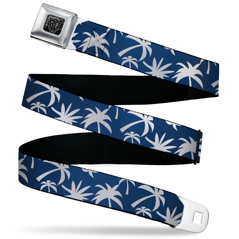 BD Wings Logo CLOSE-UP Black/Silver Seatbelt Belt - Palm Tree Silhouette2 Scattered Navy/White Webbing Seatbelt Belts Buckle-Down