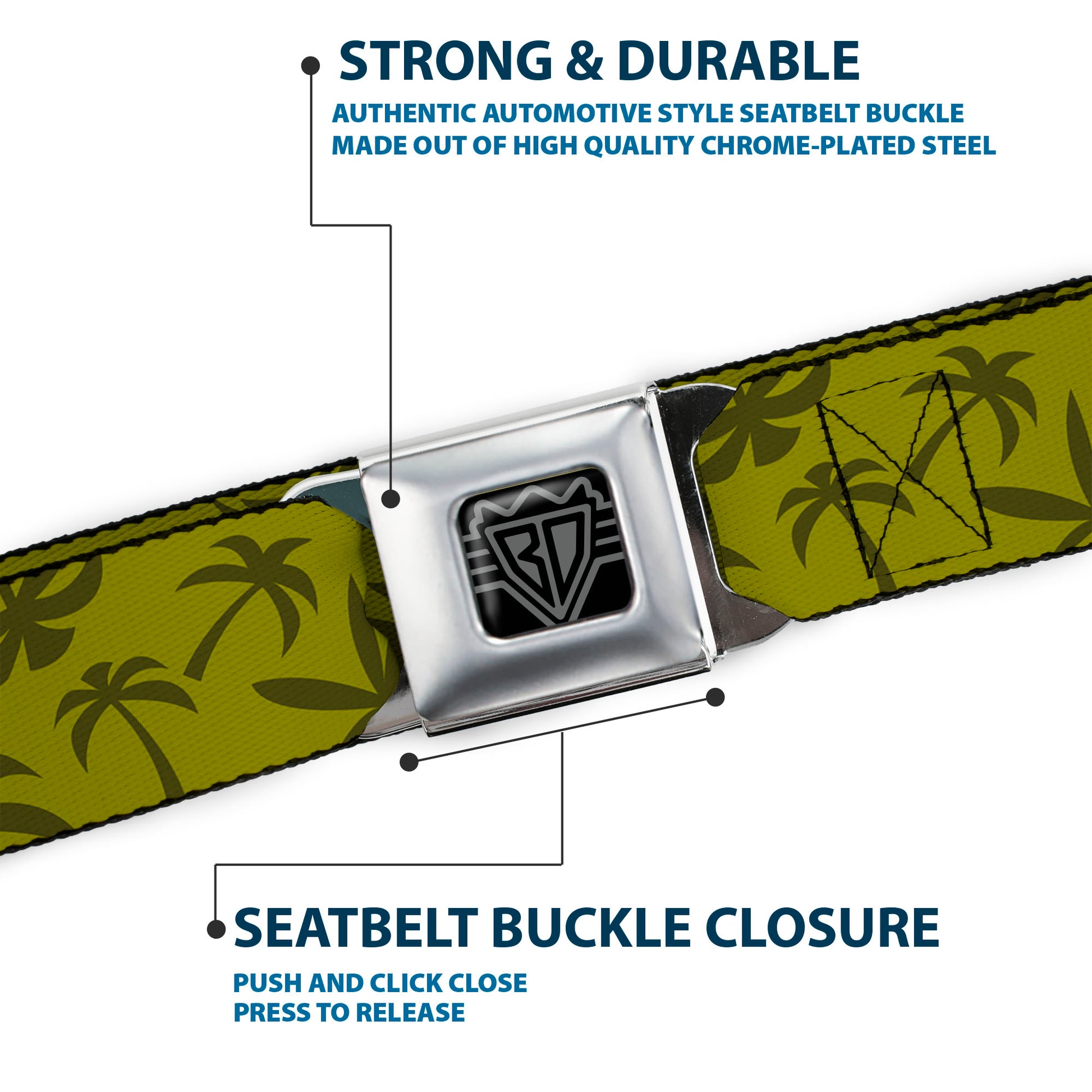 BD Wings Logo CLOSE-UP Black/Silver Seatbelt Belt - Palm Tree Silhouette4 Scattered Olive Greens Webbing Seatbelt Belts Buckle-Down