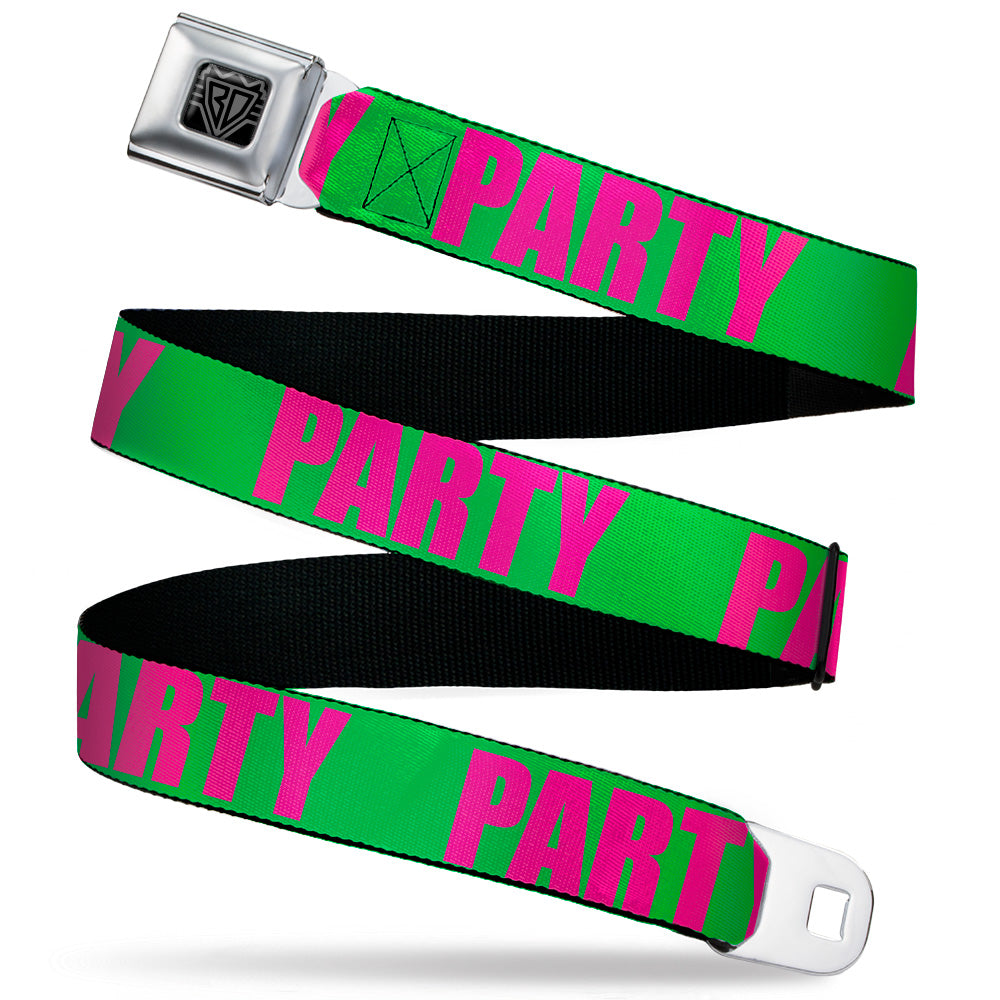 BD Wings Logo CLOSE-UP Black/Silver Seatbelt Belt - PARTY Green/Pink Webbing Seatbelt Belts Buckle-Down