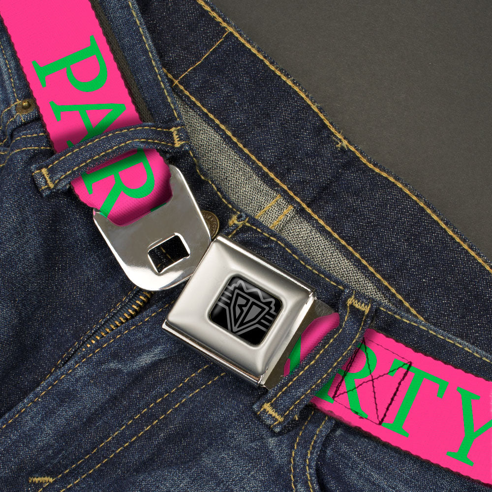 BD Wings Logo CLOSE-UP Black/Silver Seatbelt Belt - PARTY Pink/Green Webbing Seatbelt Belts Buckle-Down