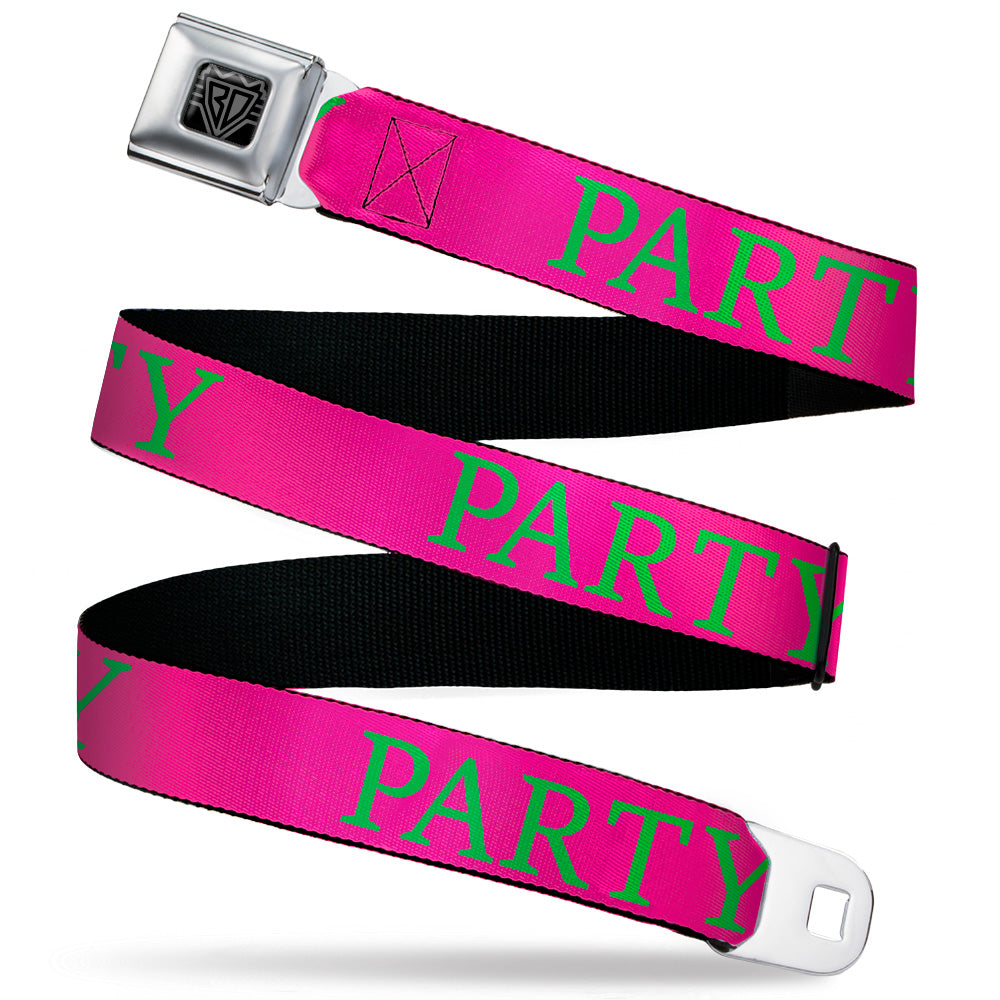 BD Wings Logo CLOSE-UP Black/Silver Seatbelt Belt - PARTY Pink/Green Webbing Seatbelt Belts Buckle-Down