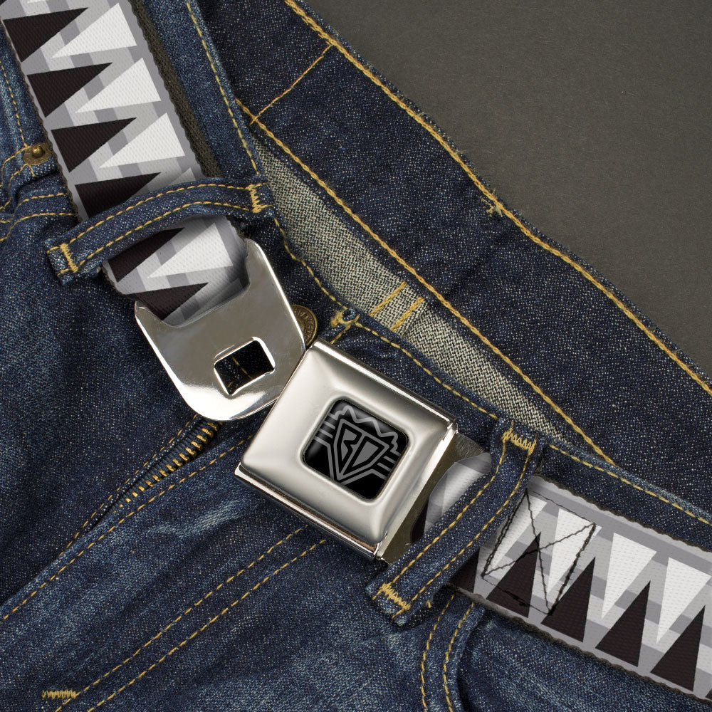 BD Wings Logo CLOSE-UP Black/Silver Seatbelt Belt - Peaks/Stripes Grays/White/Black Webbing Seatbelt Belts Buckle-Down