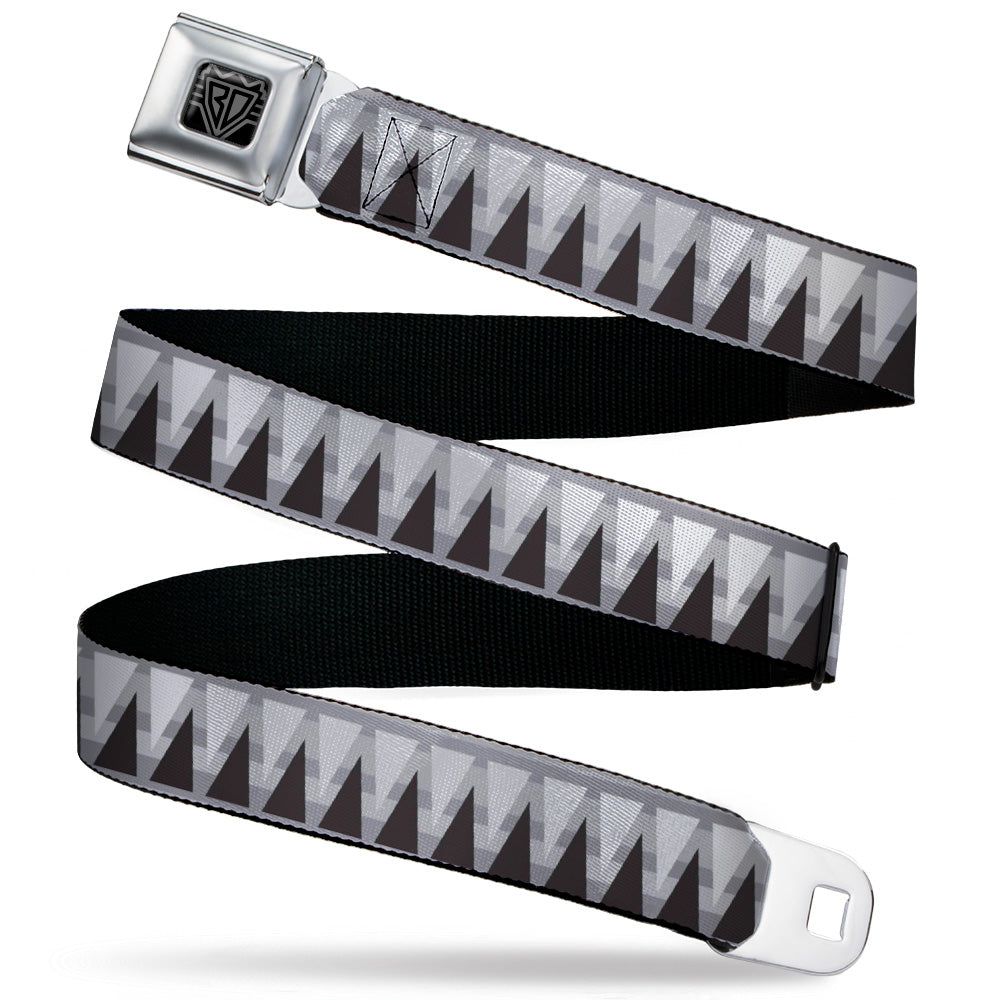 BD Wings Logo CLOSE-UP Black/Silver Seatbelt Belt - Peaks/Stripes Grays/White/Black Webbing Seatbelt Belts Buckle-Down