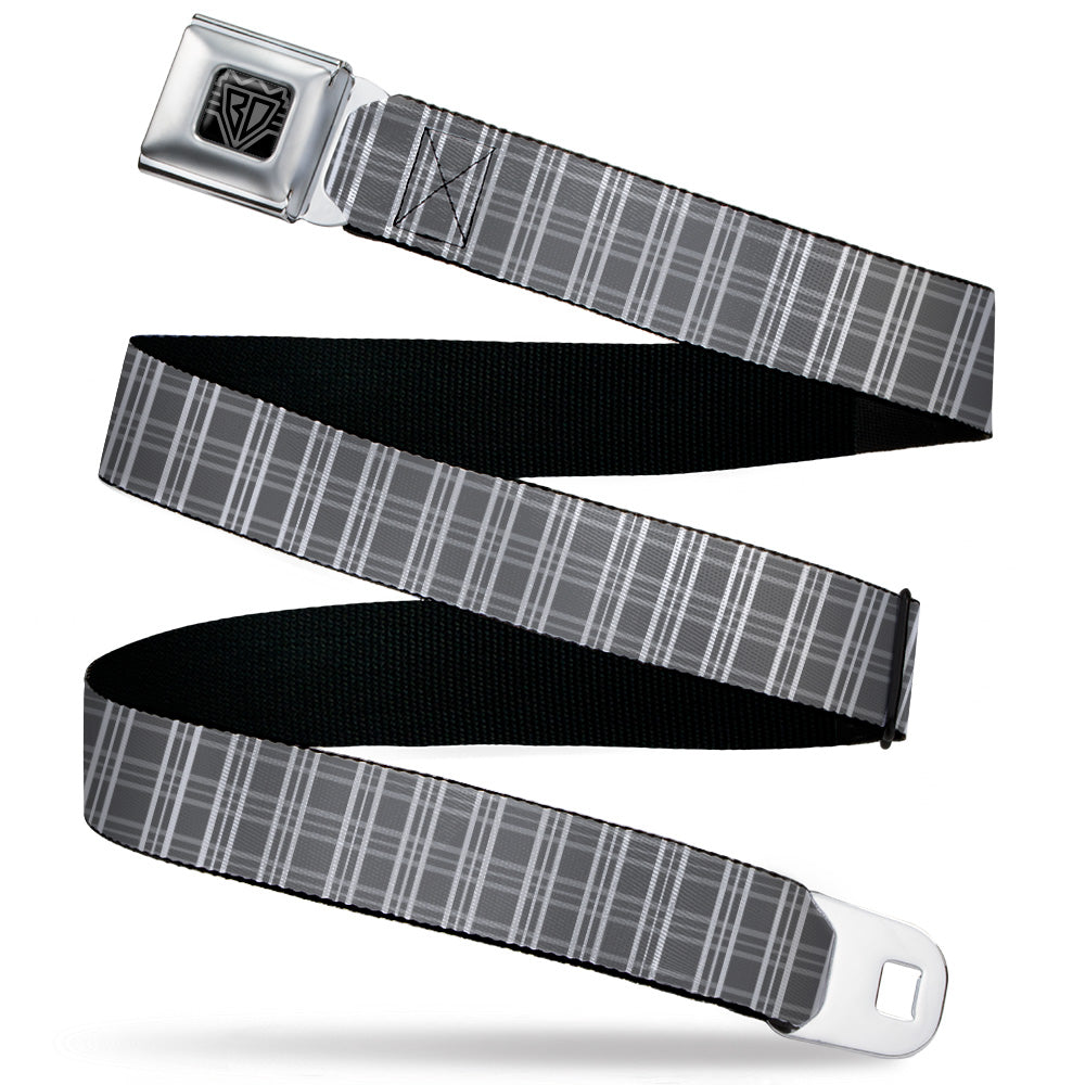 BD Wings Logo CLOSE-UP Black/Silver Seatbelt Belt - Plaid2 Grays/White Webbing Seatbelt Belts Buckle-Down