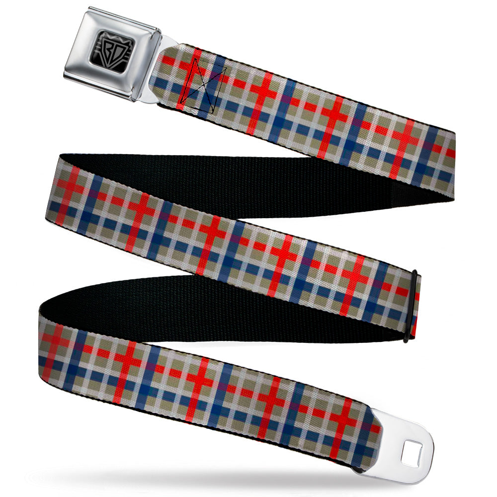 BD Wings Logo CLOSE-UP Black/Silver Seatbelt Belt - Plaid4 Gray/Red/White/Blue Webbing Seatbelt Belts Buckle-Down