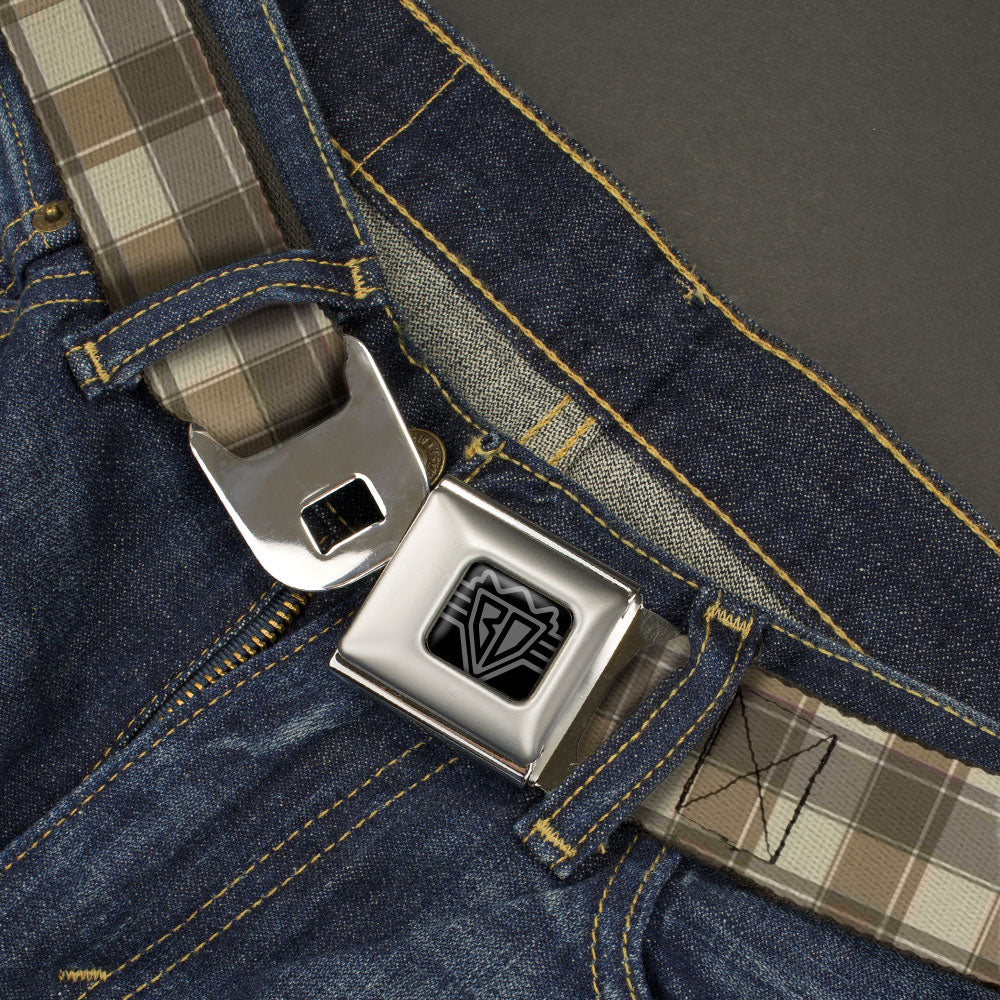 BD Wings Logo CLOSE-UP Black/Silver Seatbelt Belt - Plaid7 Tonal Tans Webbing Seatbelt Belts Buckle-Down