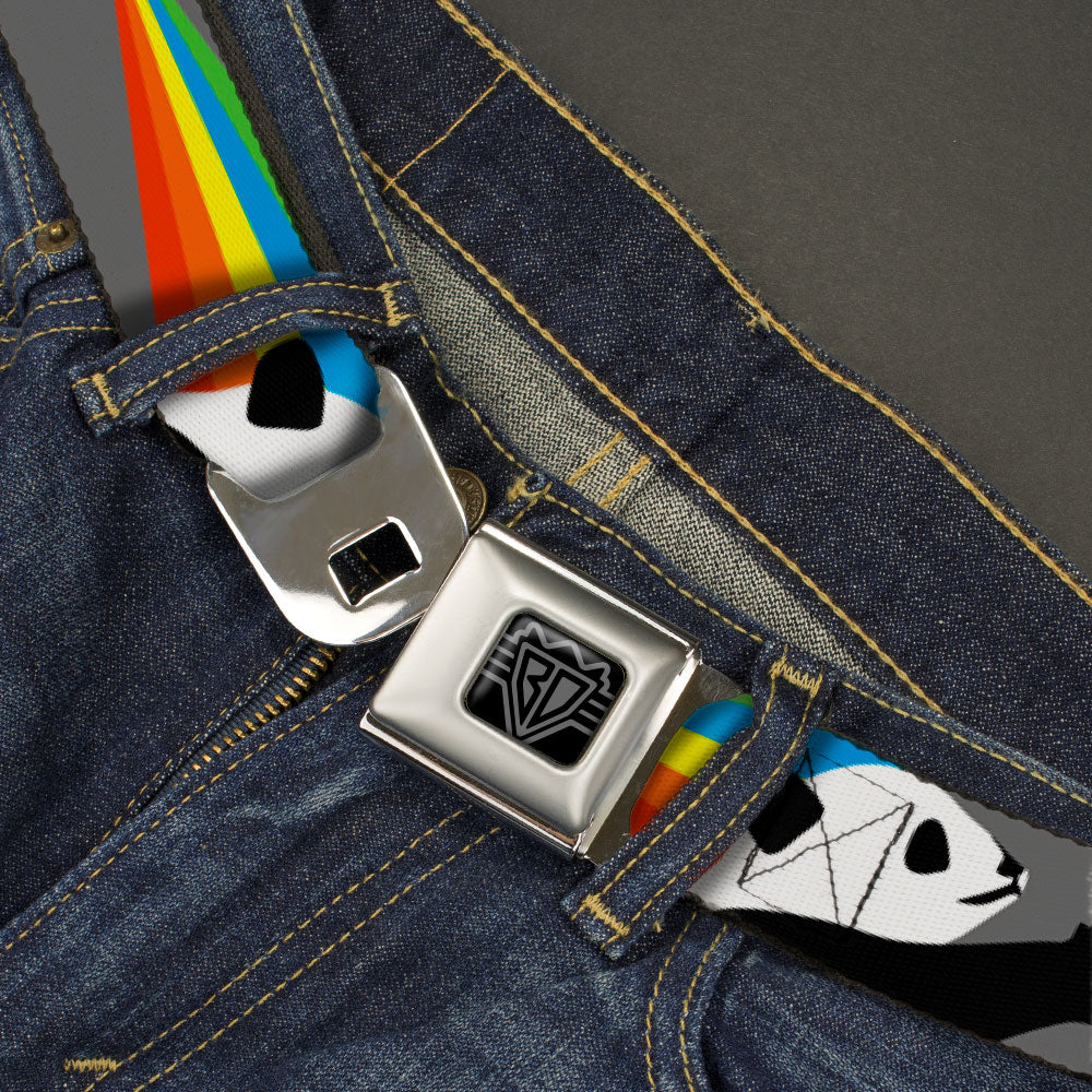 BD Wings Logo CLOSE-UP Black/Silver Seatbelt Belt - Panda Shooting Rainbow Rays Gray/Black/White/Mutli Color Webbing Seatbelt Belts Buckle-Down