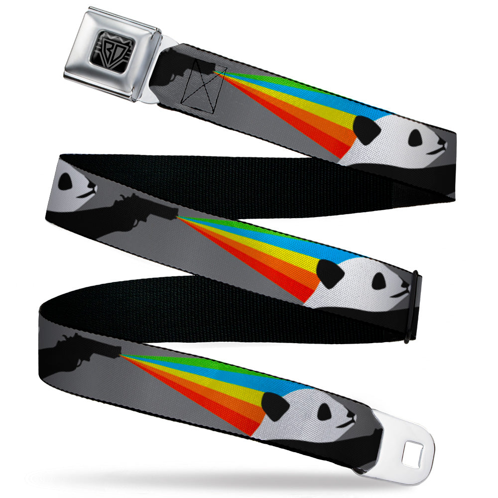 BD Wings Logo CLOSE-UP Black/Silver Seatbelt Belt - Panda Shooting Rainbow Rays Gray/Black/White/Mutli Color Webbing Seatbelt Belts Buckle-Down