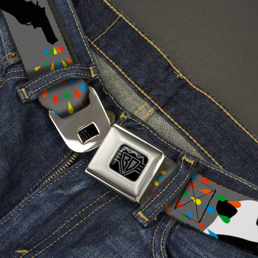 BD Wings Logo CLOSE-UP Black/Silver Seatbelt Belt - Panda Shooting Drops Gray/Black/White/Mutli Color Webbing Seatbelt Belts Buckle-Down