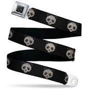 BD Wings Logo CLOSE-UP Black/Silver Seatbelt Belt - Panda Bear Sugar Skull Black/Cream Webbing Seatbelt Belts Buckle-Down