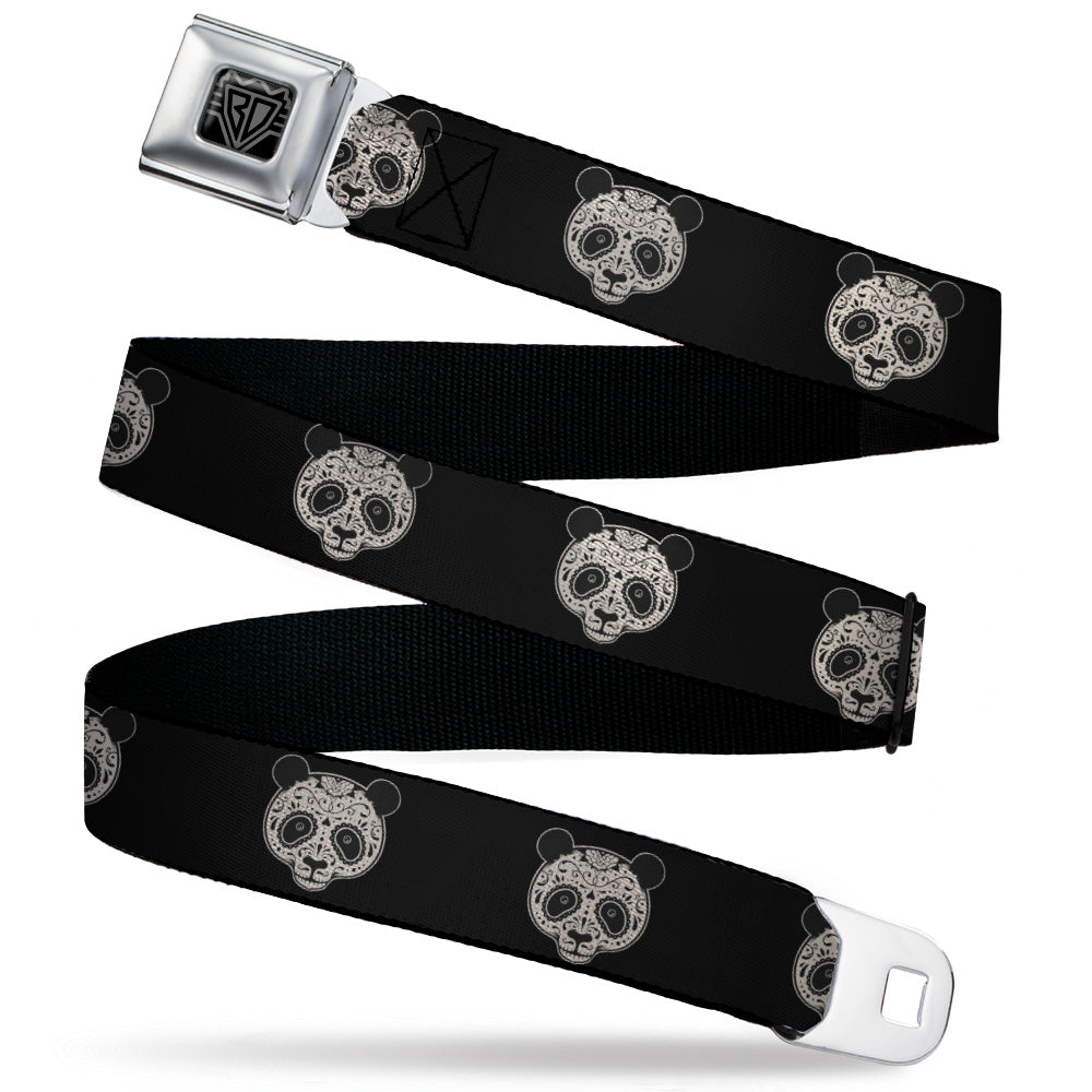 BD Wings Logo CLOSE-UP Black/Silver Seatbelt Belt - Panda Bear Sugar Skull Black/Cream Webbing Seatbelt Belts Buckle-Down