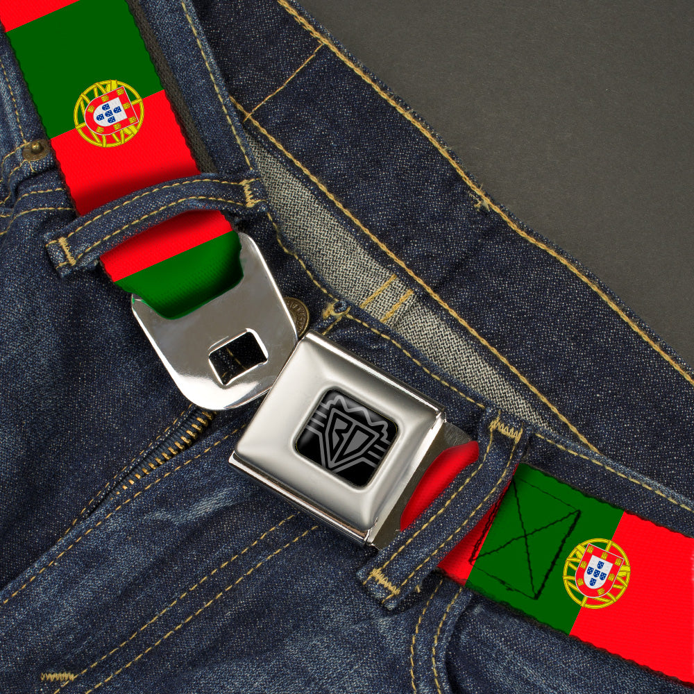 BD Wings Logo CLOSE-UP Black/Silver Seatbelt Belt - Portugal Flag Green/Red Webbing Seatbelt Belts Buckle-Down