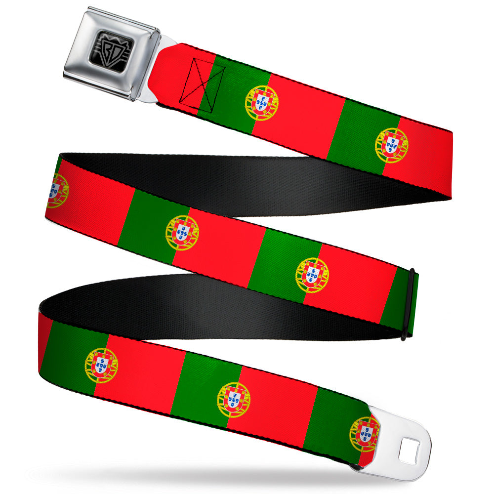 BD Wings Logo CLOSE-UP Black/Silver Seatbelt Belt - Portugal Flag Green/Red Webbing Seatbelt Belts Buckle-Down