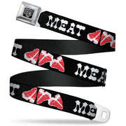BD Wings Logo CLOSE-UP Full Color Black Silver Seatbelt Belt - Steaks w/MEAT Text Webbing Seatbelt Belts Buckle-Down