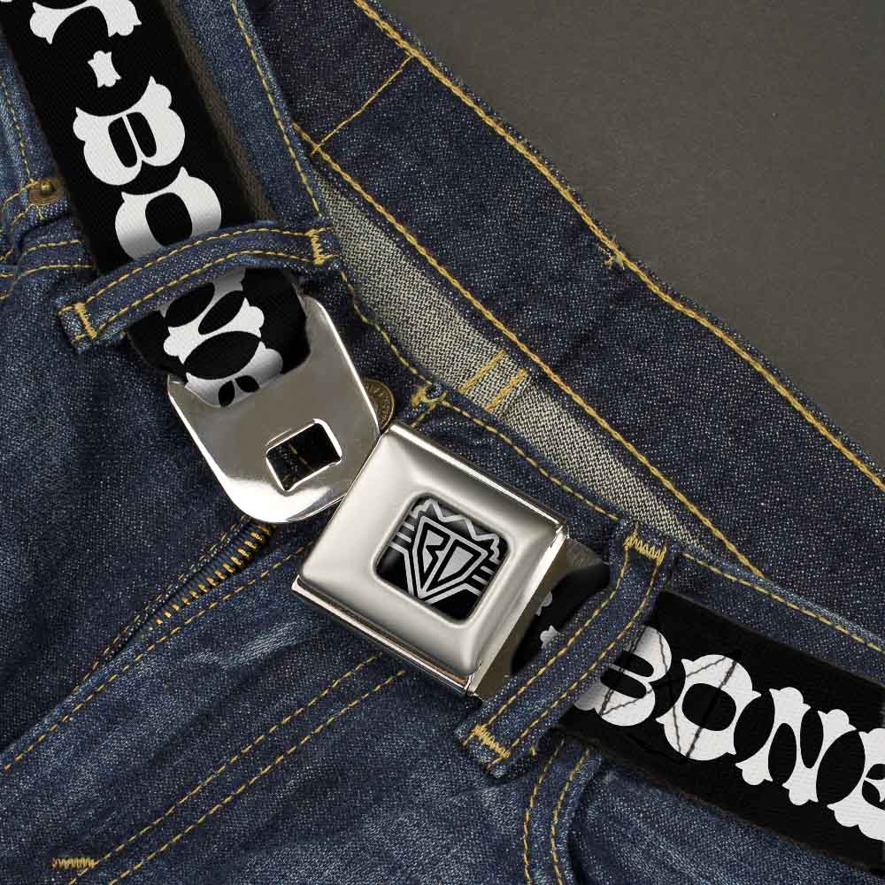 BD Wings Logo CLOSE-UP Full Color Black Silver Seatbelt Belt - Steaks w/T-BONE Text Webbing Seatbelt Belts Buckle-Down