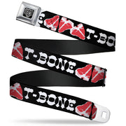BD Wings Logo CLOSE-UP Full Color Black Silver Seatbelt Belt - Steaks w/T-BONE Text Webbing Seatbelt Belts Buckle-Down