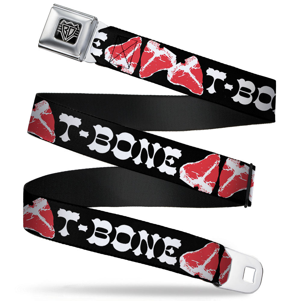 BD Wings Logo CLOSE-UP Full Color Black Silver Seatbelt Belt - Steaks w/T-BONE Text Webbing Seatbelt Belts Buckle-Down