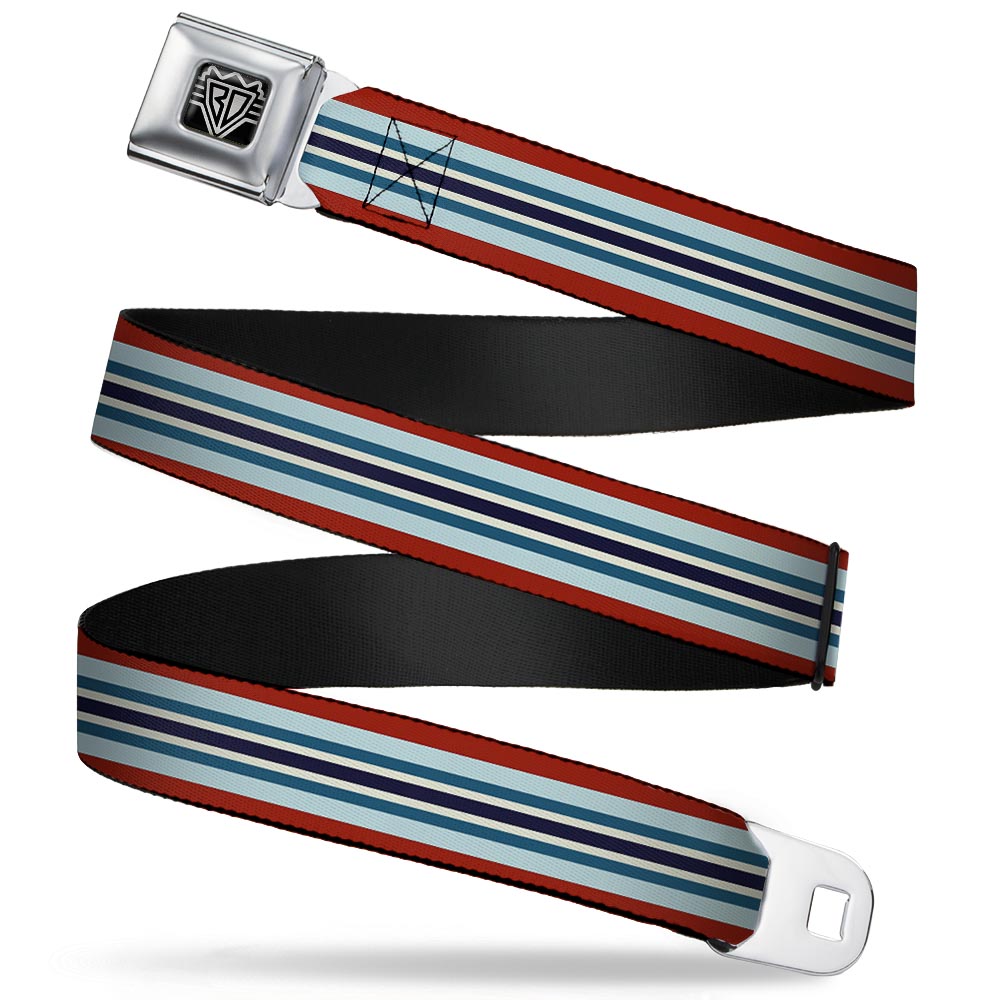 BD Wings Logo CLOSE-UP Full Color Black Silver Seatbelt Belt - Stripes Red/Blues/White Webbing Seatbelt Belts Buckle-Down