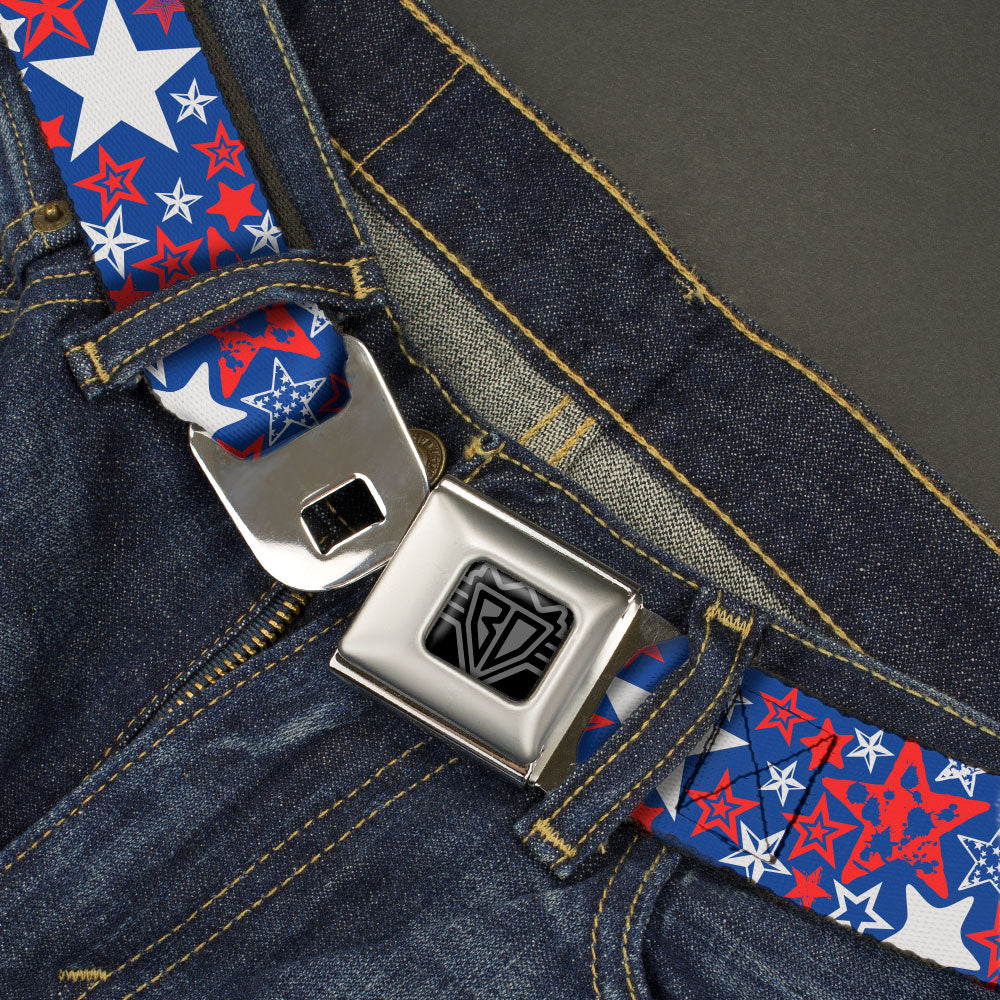 BD Wings Logo CLOSE-UP Full Color Black Silver Seatbelt Belt - Stargazer Blue/White/Red Webbing Seatbelt Belts Buckle-Down