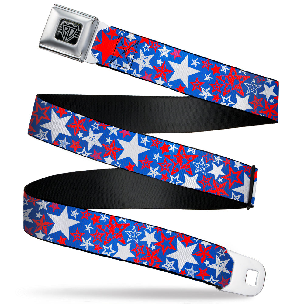 BD Wings Logo CLOSE-UP Full Color Black Silver Seatbelt Belt - Stargazer Blue/White/Red Webbing Seatbelt Belts Buckle-Down