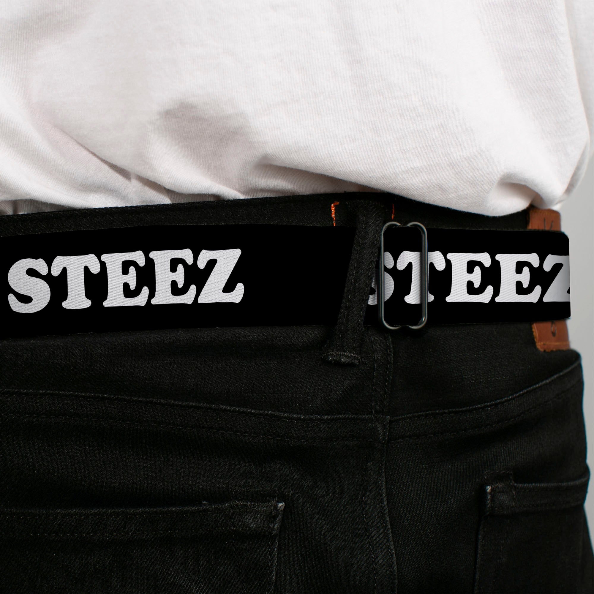 BD Wings Logo CLOSE-UP Full Color Black Silver Seatbelt Belt - STEEZ Black/White Webbing Seatbelt Belts Buckle-Down