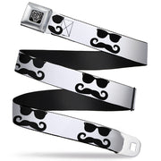 BD Wings Logo CLOSE-UP Full Color Black Silver Seatbelt Belt - Sunglasses & Mustache White/Black Webbing Seatbelt Belts Buckle-Down