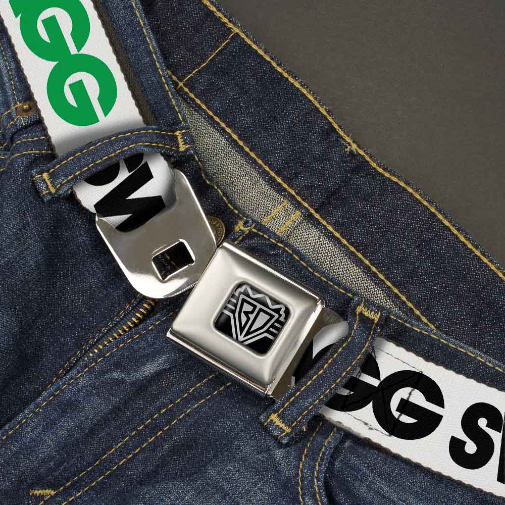 BD Wings Logo CLOSE-UP Full Color Black Silver Seatbelt Belt - SWAGG White/Black/Green Webbing Seatbelt Belts Buckle-Down