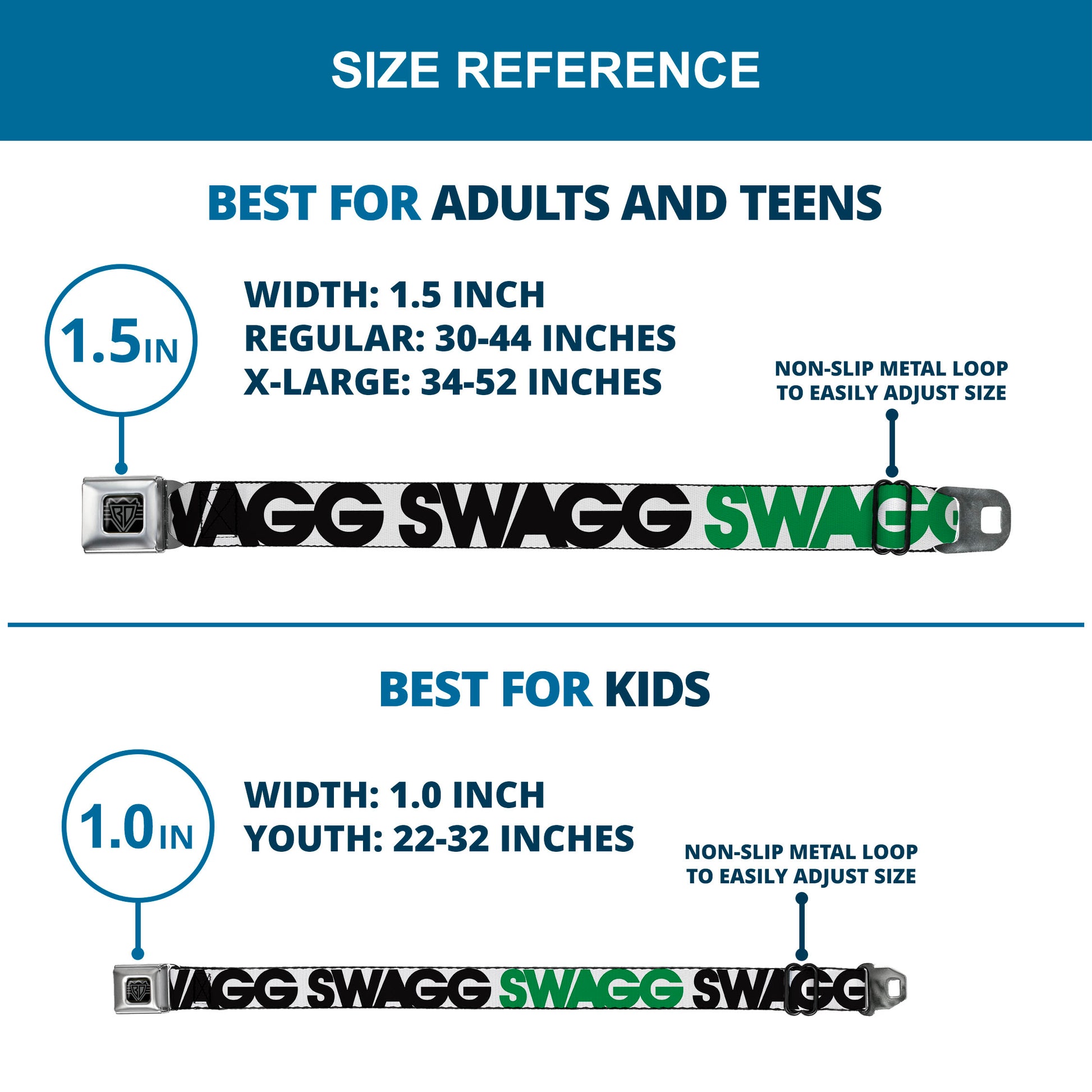 BD Wings Logo CLOSE-UP Full Color Black Silver Seatbelt Belt - SWAGG White/Black/Green Webbing Seatbelt Belts Buckle-Down