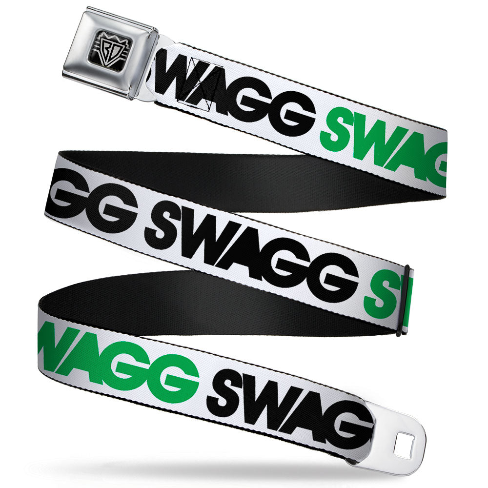 BD Wings Logo CLOSE-UP Full Color Black Silver Seatbelt Belt - SWAGG White/Black/Green Webbing Seatbelt Belts Buckle-Down