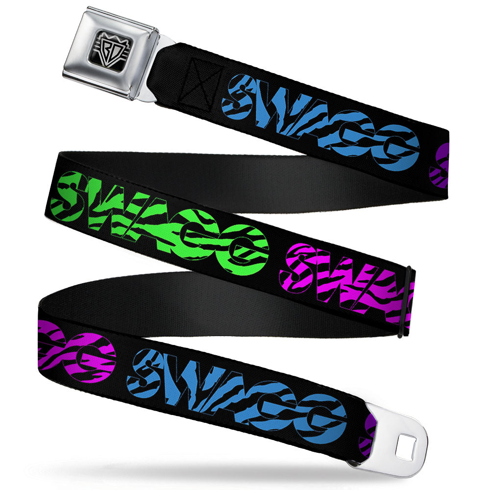 BD Wings Logo CLOSE-UP Full Color Black Silver Seatbelt Belt - SWAGG Black/Zebra Multi Neon Webbing Seatbelt Belts Buckle-Down