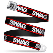 BD Wings Logo CLOSE-UP Full Color Black Silver Seatbelt Belt - SWAGG Black/White/Red Stripe Webbing Seatbelt Belts Buckle-Down