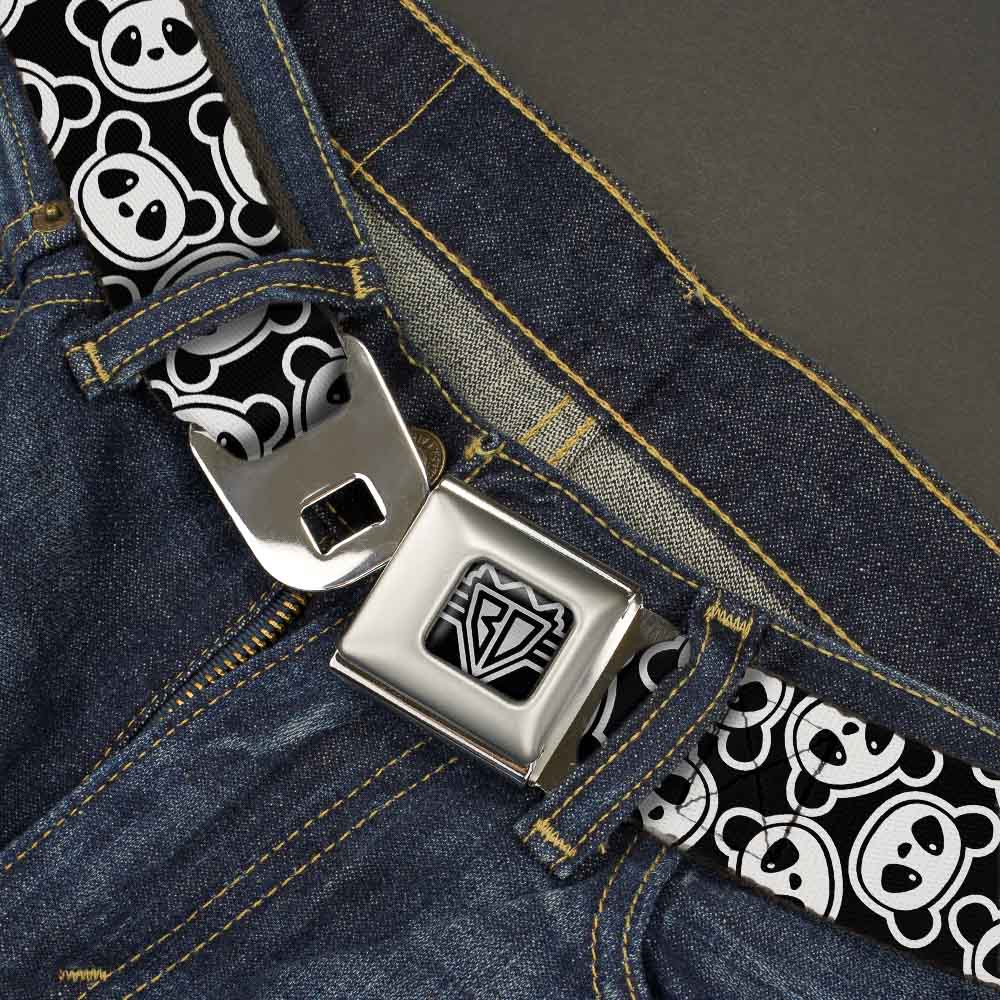 BD Wings Logo CLOSE-UP Full Color Black Silver Seatbelt Belt - Scattered Panda Bear Cartoon2 Black/White Webbing Seatbelt Belts Buckle-Down