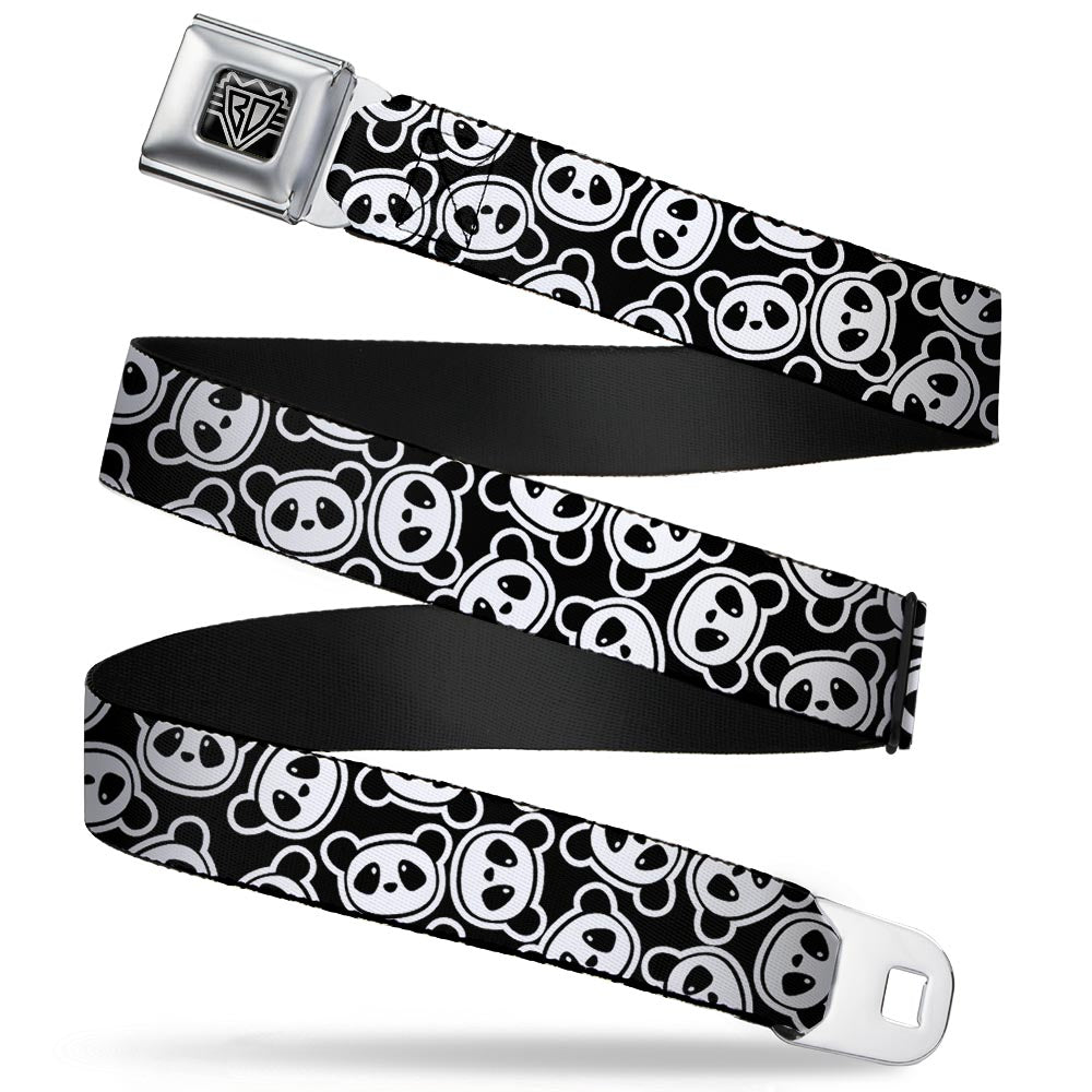 BD Wings Logo CLOSE-UP Full Color Black Silver Seatbelt Belt - Scattered Panda Bear Cartoon2 Black/White Webbing Seatbelt Belts Buckle-Down