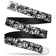 BD Wings Logo CLOSE-UP Full Color Black Silver Seatbelt Belt - Scattered Panda Bear Cartoon2 Black/White Webbing Seatbelt Belts Buckle-Down