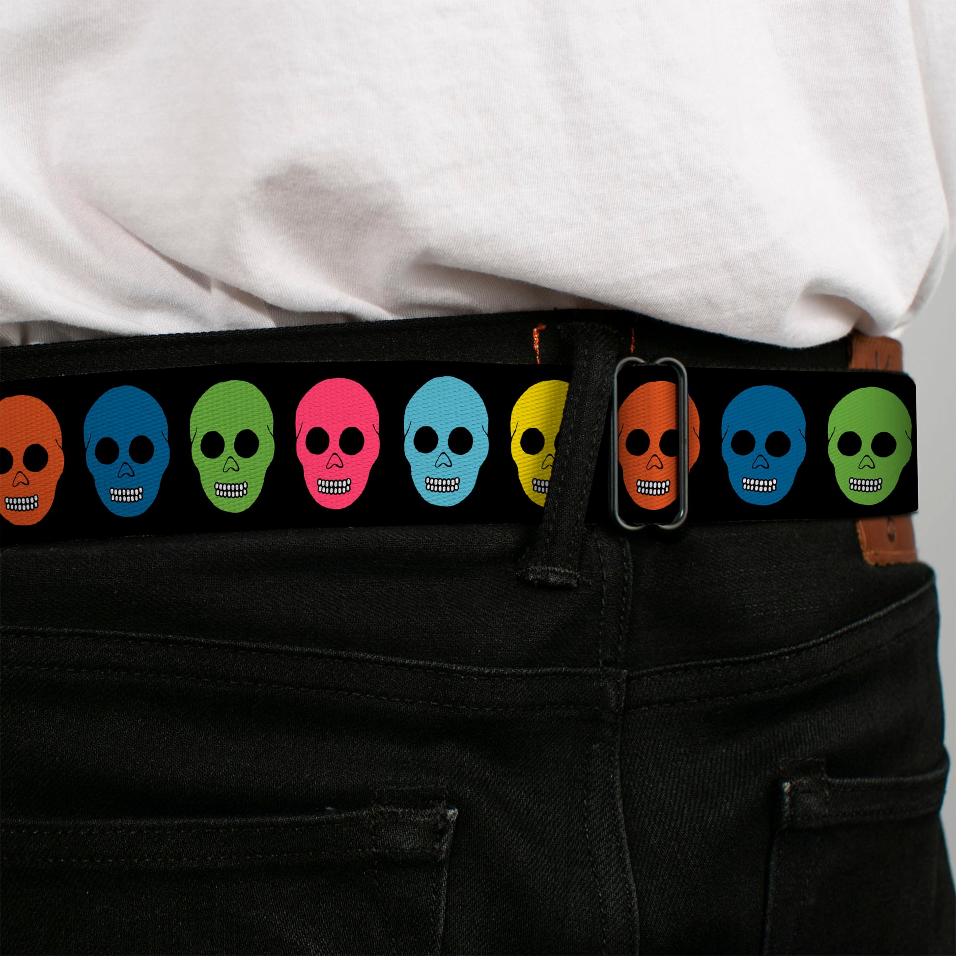 BD Wings Logo CLOSE-UP Full Color Black Silver Seatbelt Belt - Skulls Black/Multi Color Webbing Seatbelt Belts Buckle-Down