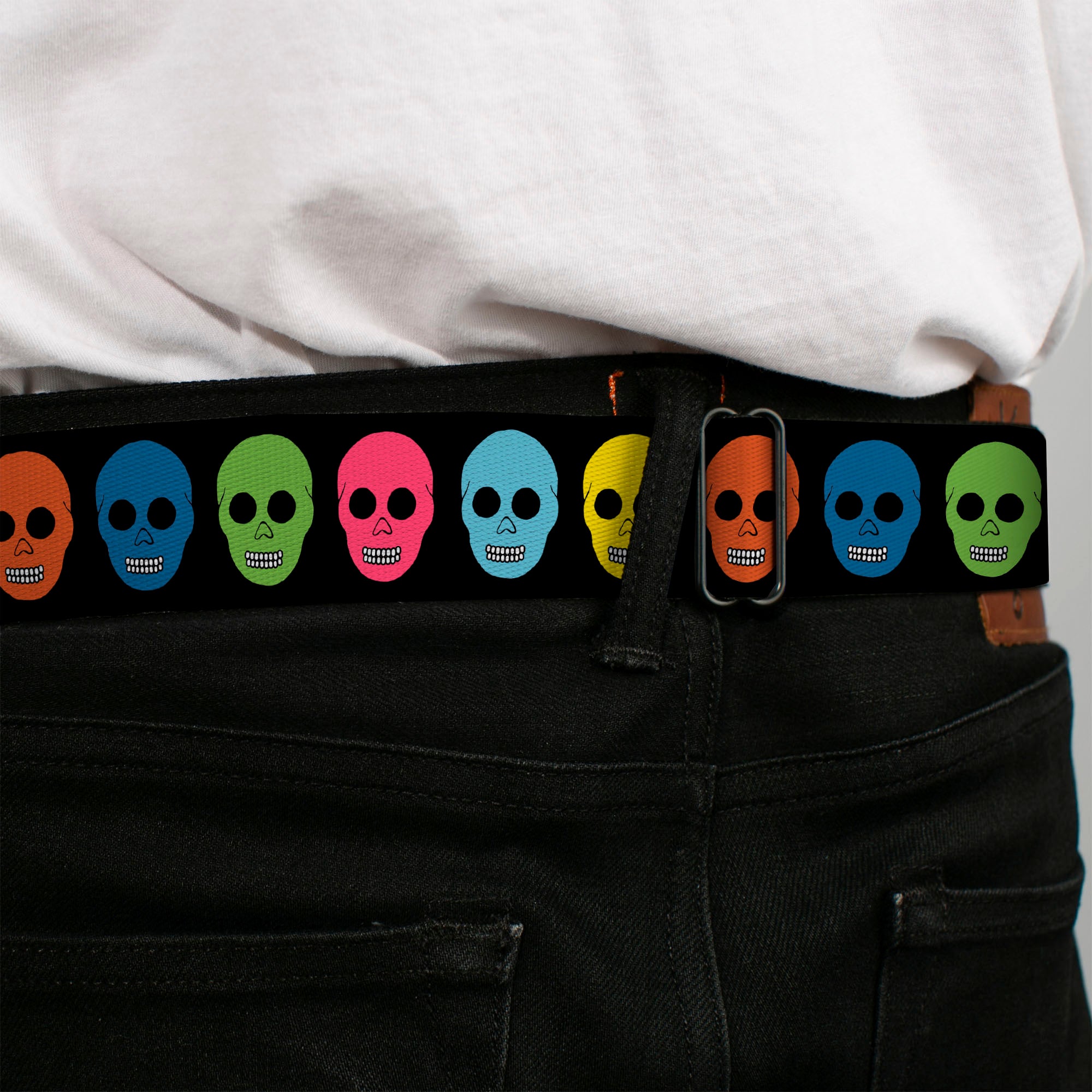 BD Wings Logo CLOSE-UP Full Color Black Silver Seatbelt Belt - Skulls Black/Multi Color Webbing Seatbelt Belts Buckle-Down