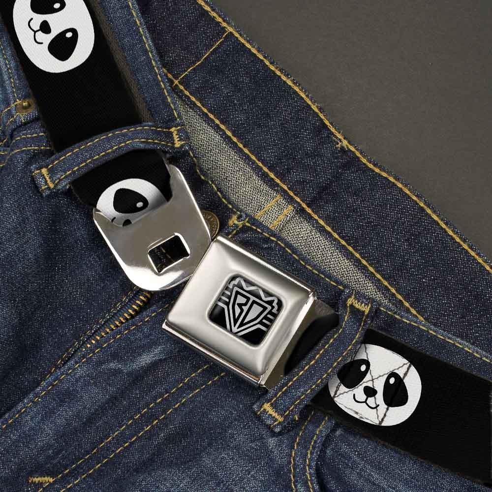 BD Wings Logo CLOSE-UP Full Color Black Silver Seatbelt Belt - Smiling Panda Face Black/White Webbing Seatbelt Belts Buckle-Down