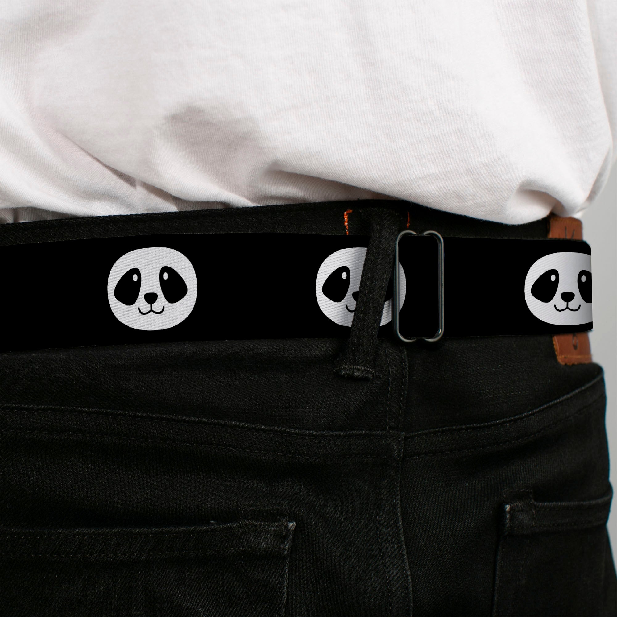 BD Wings Logo CLOSE-UP Full Color Black Silver Seatbelt Belt - Smiling Panda Face Black/White Webbing Seatbelt Belts Buckle-Down
