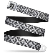BD Wings Logo CLOSE-UP Full Color Black Silver Seatbelt Belt - Square Lines White/Black Webbing Seatbelt Belts Buckle-Down