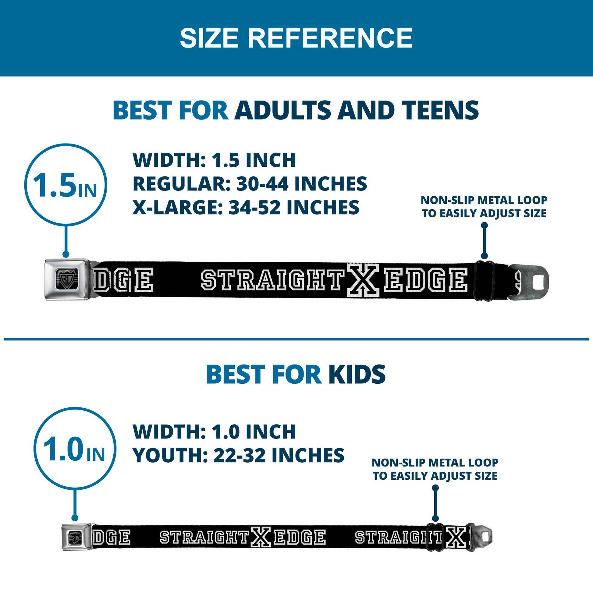 BD Wings Logo CLOSE-UP Full Color Black Silver Seatbelt Belt - STRAIGHT EDGE Black/White Webbing Seatbelt Belts Buckle-Down