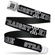 BD Wings Logo CLOSE-UP Full Color Black Silver Seatbelt Belt - STRAIGHT EDGE Black/White Webbing Seatbelt Belts Buckle-Down
